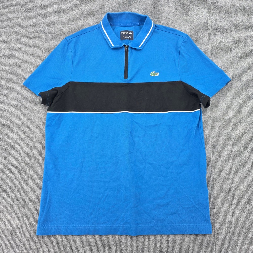 Lacoste Sport Mens XL Blue Black Colorblock Quarter Zip Polo Shirt DH9451-51